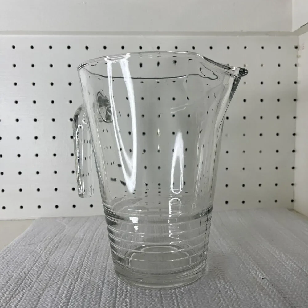 Ikea Clear Glass Svepa Pitcher 32 oz Embossed Ribbed Rings Discontinued